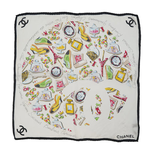 VINTAGE CHANEL SCARF LA PATISSERIE DE MADEMOISELLE WHITE SILK 90321183
