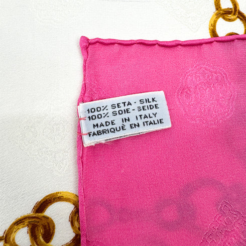 VINTAGE CHANEL SCARF COCOMARK CHAIN PATTERN PINK WHITE GOLD SILK 90319679