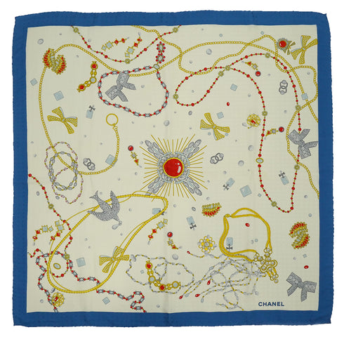 VINTAGE CHANEL SCARF LOGO COCOMARK JEWELRY MOTIF MULTICOLOR SILK 90338269
