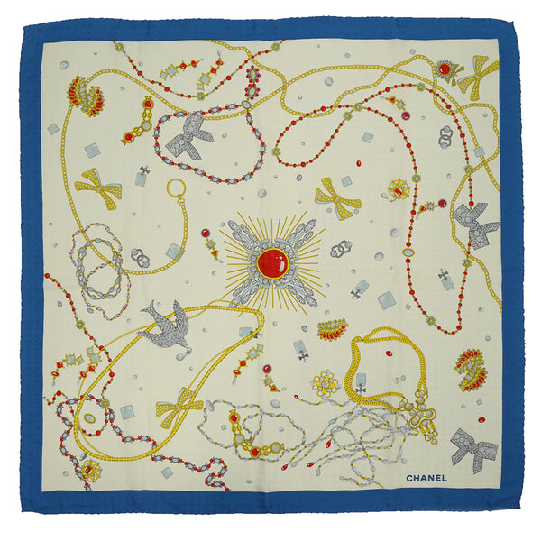 VINTAGE CHANEL SCARF LOGO COCOMARK JEWELRY MOTIF MULTICOLOR SILK 90338269