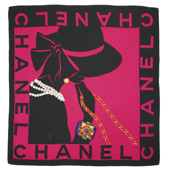 VINTAGE CHANEL SCARF MADEMOISELLE LOGO PINK SILK 90347814