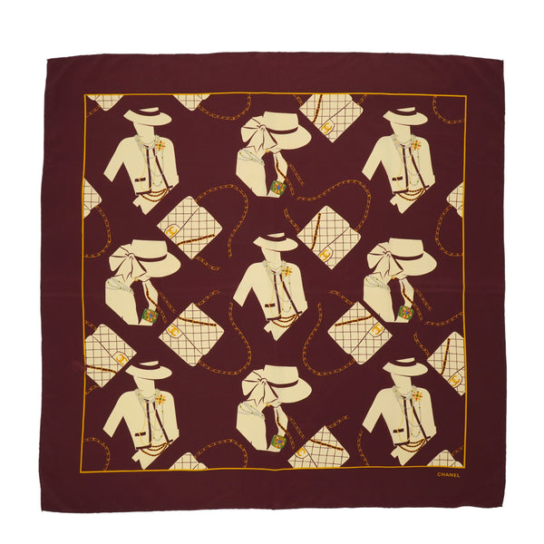 VINTAGE CHANEL SCARF MADEMOISELLE MATELASSE BROWN SILK 90331388