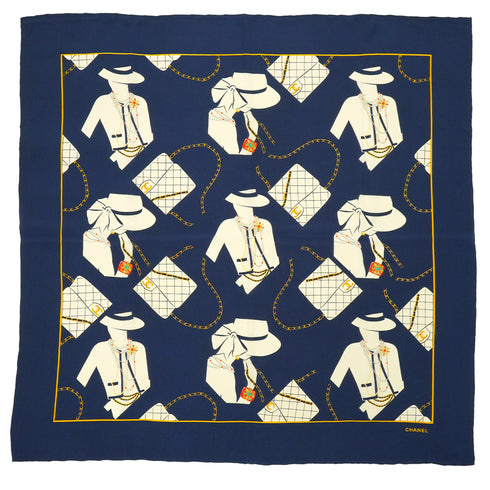 VINTAGE CHANEL SCARF MADEMOISELLE MATELASSE NAVY SILK 90340530