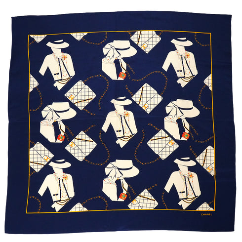 VINTAGE CHANEL SCARF MADEMOISELLE NAVY SILK 90338912