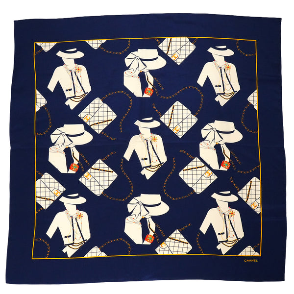 VINTAGE CHANEL SCARF MADEMOISELLE NAVY SILK 90338912