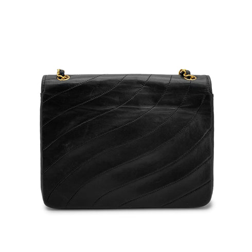 VINTAGE CHANEL SPIRAL CHAIN SHOULDER BAG BLACK LAMB SKIN GOLD HARDWARE 90315438