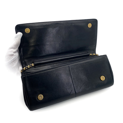 VINTAGE CHANEL STRASS IMPERIAL EAGLE CLUTCH CHAIN SHOULDER BAG RHINESTONE BLACK LAMB SKIN 90304710