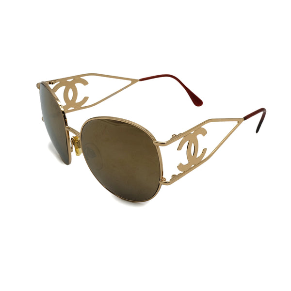 VINTAGE CHANEL SUNGLASSES BIG COCO GOLD EYEWEAR 90319956