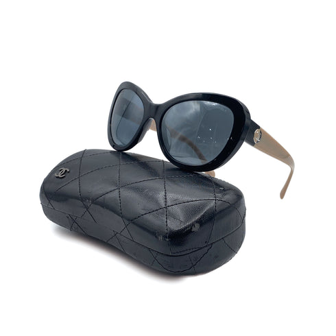VINTAGE CHANEL SUNGLASSES COCOMARK BLACK BEIGE EYEWAR 90312549