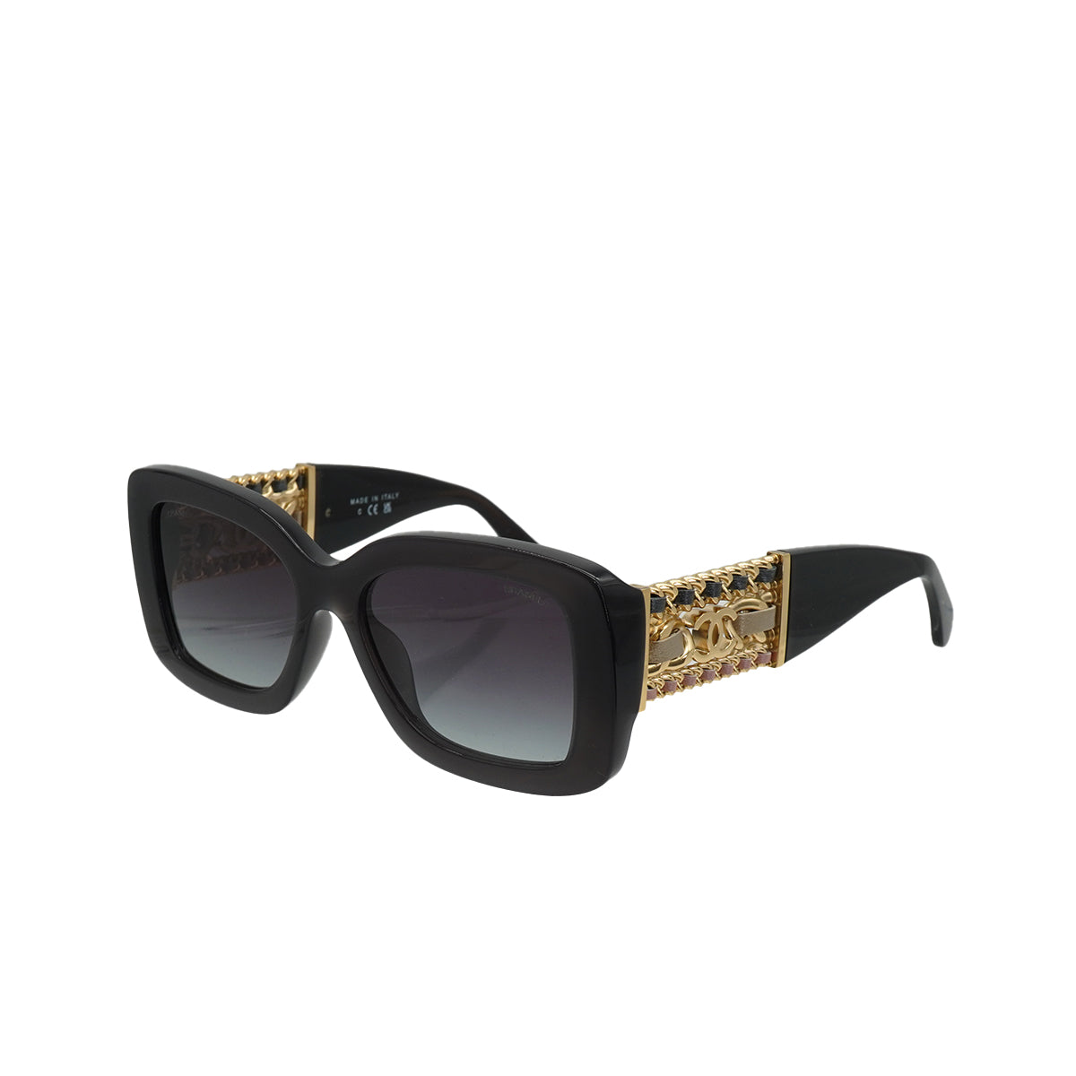 VINTAGE CHANEL SUNGLASSES COCOMARK CHAIN BLACK GOLD EYEWEAR