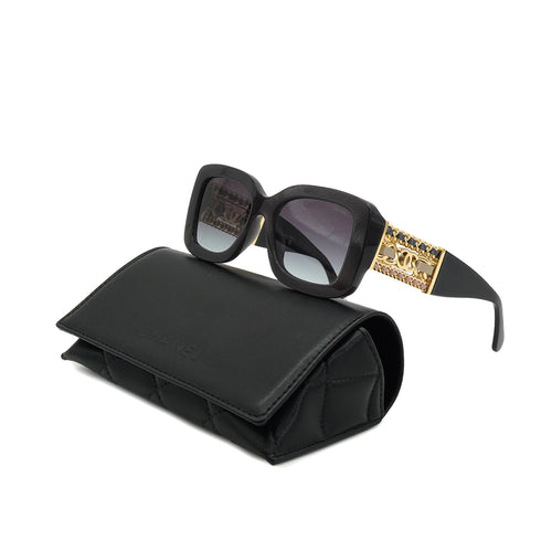 VINTAGE CHANEL SUNGLASSES COCOMARK CHAIN BLACK GOLD EYEWEAR 90332599