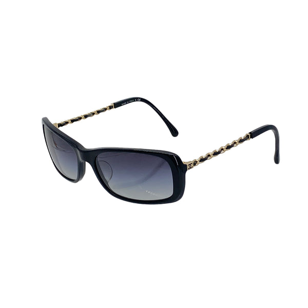 VINTAGE CHANEL SUNGLASSES COCOMARK CHAIN BLACK GOLD EYEWEAR 90328030