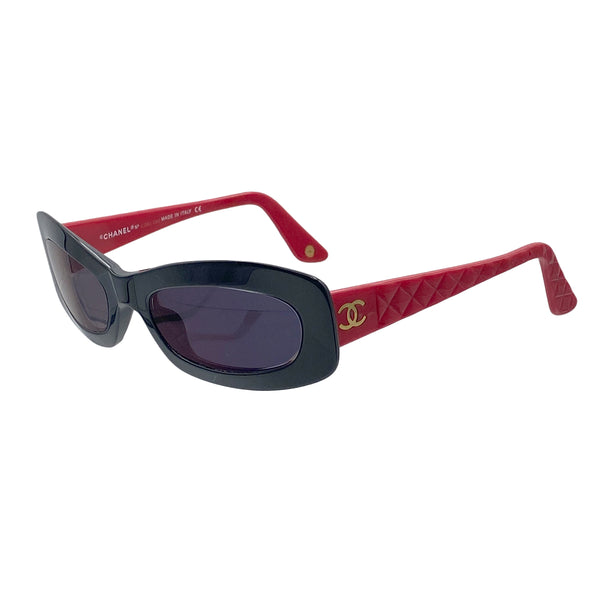 VINTAGE CHANEL SUNGLASSES COCOMARK MATELASSE RED BLACK EYEWEAR 90312548