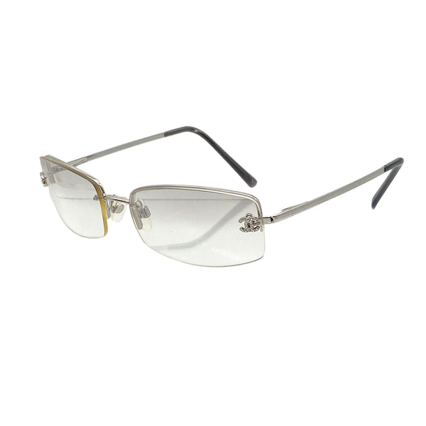 VINTAGE CHANEL SUNGLASSES COCOMARK RHINESTONE CLEAR SILVER EYEWEAR 90314740