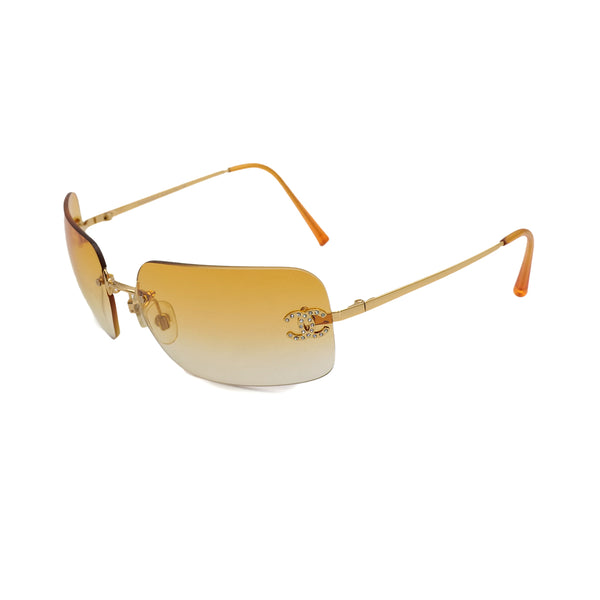 VINTAGE CHANEL SUNGLASSES COCOMARK RHINESTONE GOLD EYEWEAR 90319955