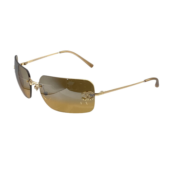 VINTAGE CHANEL SUNGLASSES COCOMARK RHINESTONE GOLD EYEWEAR 90328132