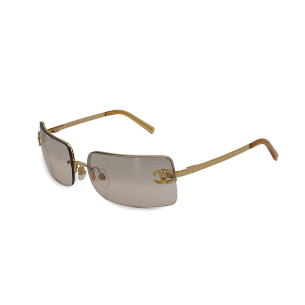 VINTAGE CHANEL SUNGLASSES COCOMARK RHINESTONE GOLD EYEWEAR 90330687