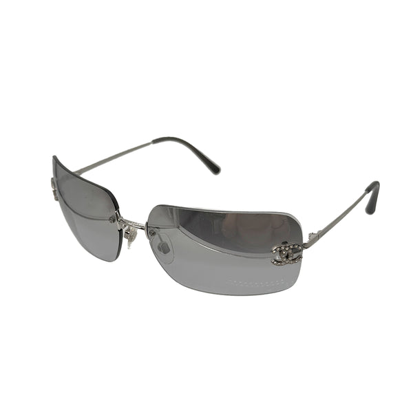 VINTAGE CHANEL SUNGLASSES COCOMARK RHINESTONE GRAY SILVER EYEWEAR 90322540