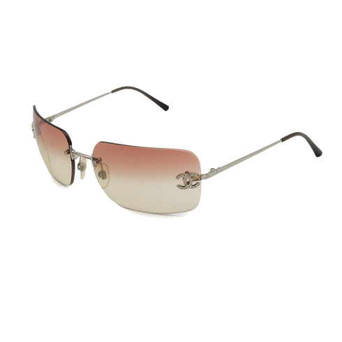 VINTAGE CHANEL SUNGLASSES COCOMARK RHINESTONE SILVER EYEWEAR 90319962