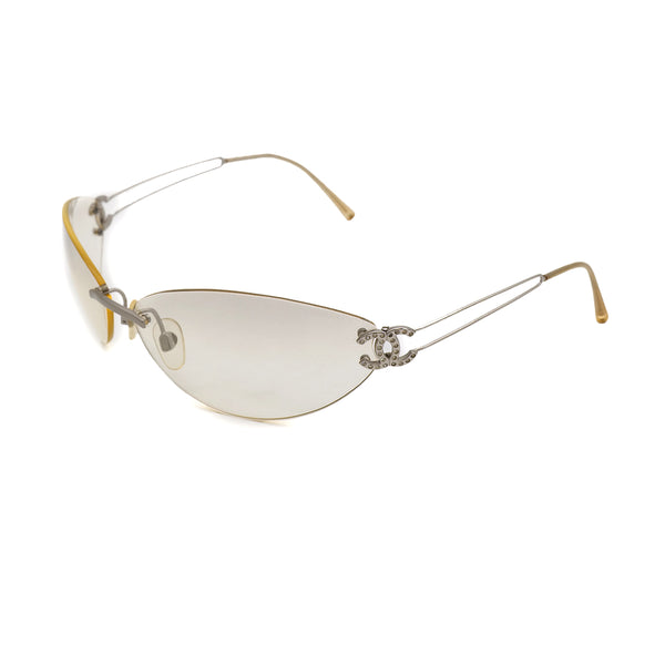 VINTAGE CHANEL SUNGLASSES COCOMARK RHINESTONE SILVER EYEWEAR 90319963
