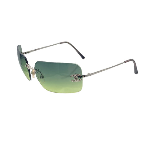VINTAGE CHANEL SUNGLASSES COCOMARK RHINESTONE SILVER EYEWEAR 90321131