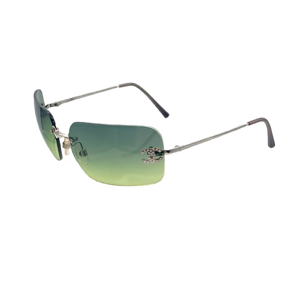 VINTAGE CHANEL SUNGLASSES COCOMARK RHINESTONE SILVER EYEWEAR 90321131