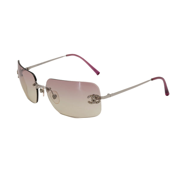 VINTAGE CHANEL SUNGLASSES COCOMARK RHINESTONE SILVER PINK EYEWEAR 90312955