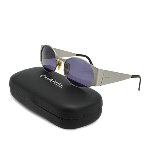 VINTAGE CHANEL LOGO SUNGLASSES SILVER EYEWEAR 90335761