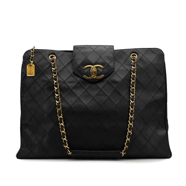 VINTAGE CHANEL SUPER MODEL BICOLORE CHAIN TOTE BAG BLACK LEATHER 90313406