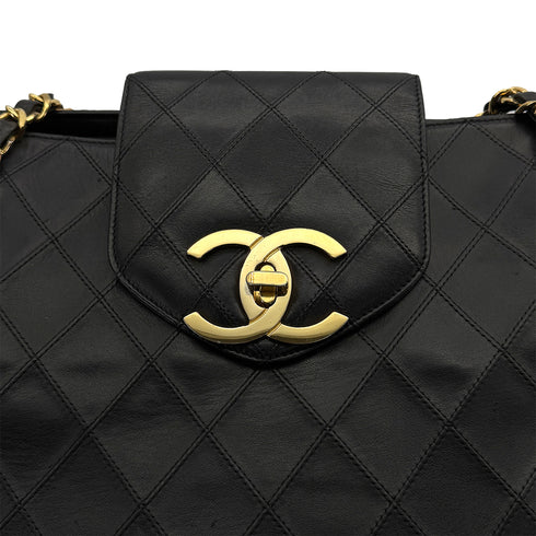 VINTAGE CHANEL SUPER MODEL BICOLORE CHAIN TOTE BAG BLACK LEATHER 90313406