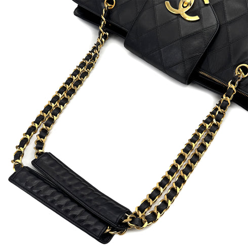 VINTAGE CHANEL SUPER MODEL BICOLORE CHAIN TOTE BAG BLACK LEATHER 90313406