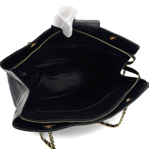 VINTAGE CHANEL SUPER MODEL BICOLORE CHAIN TOTE BAG BLACK LEATHER 90313406