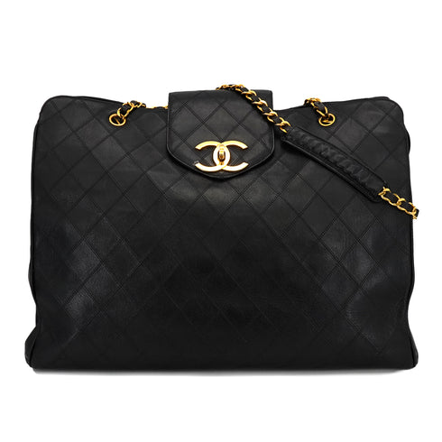 VINTAGE CHANEL SUPER MODEL BICOLORE CHAIN TOTE BAG BLACK LEATHER GOLD HARDWARE 90325598