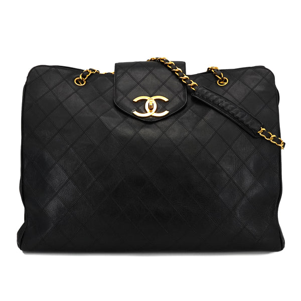 VINTAGE CHANEL SUPER MODEL BICOLORE CHAIN TOTE BAG BLACK LEATHER GOLD HARDWARE 90325598