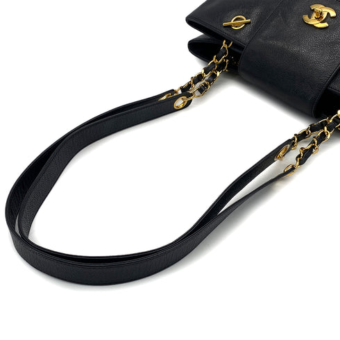 VINTAGE CHANEL SUPER MODEL CHAIN TOTE BAG BLACK CAVIAR SKIN GOLD HARDWARE 90321159