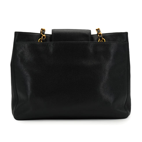 VINTAGE CHANEL SUPER MODEL CHAIN TOTE BAG BLACK CAVIAR SKIN GOLD HARDWARE 90335144