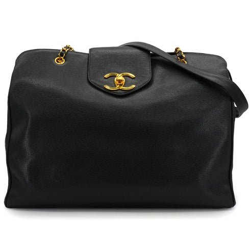 VINTAGE CHANEL SUPER MODEL CHAIN TOTE BAG BLACK CAVIAR SKIN GOLD HARDWARE 90340483