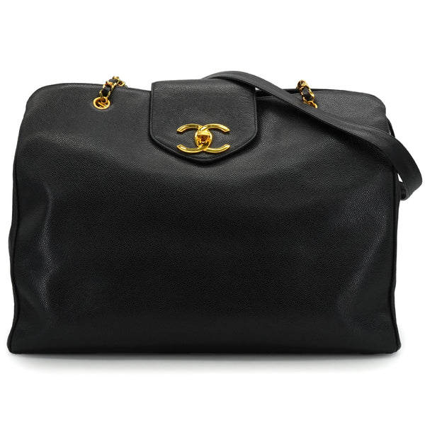 VINTAGE CHANEL SUPER MODEL CHAIN TOTE BAG BLACK CAVIAR SKIN GOLD HARDWARE 90340483