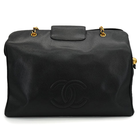 VINTAGE CHANEL SUPER MODEL CHAIN TOTE BAG BLACK CAVIAR SKIN GOLD HARDWARE 90340483