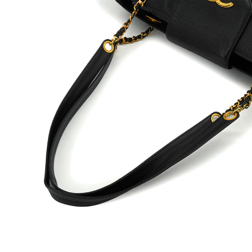 VINTAGE CHANEL SUPER MODEL CHAIN TOTE BAG BLACK CAVIAR SKIN GOLD HARDWARE 90340483