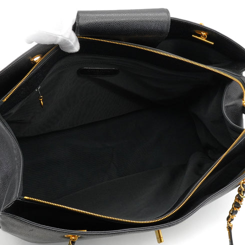 VINTAGE CHANEL SUPER MODEL CHAIN TOTE BAG BLACK CAVIAR SKIN GOLD HARDWARE 90340483