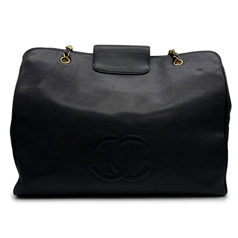 VINTAGE CHANEL SUPER MODEL CHAIN TOTE BAG BLACK CAVIAR SKIN GOLD HARDWARE 90305674