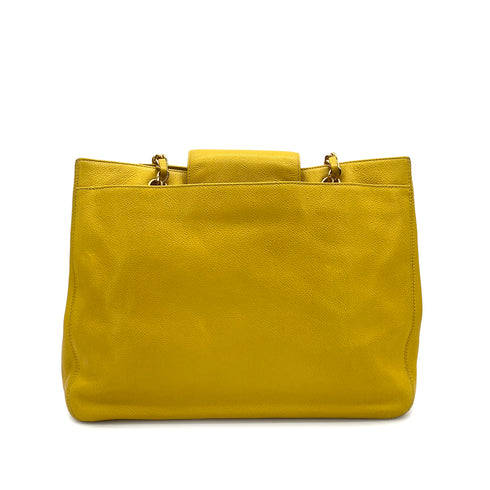 VINTAGE CHANEL SUPER MODEL CHAIN TOTE BAG YELLOW CAVIAR SKIN GOLD HARDWARE 90323096