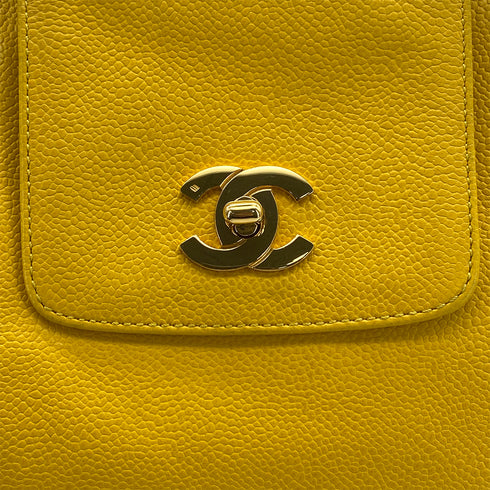 VINTAGE CHANEL SUPER MODEL CHAIN TOTE BAG YELLOW CAVIAR SKIN GOLD HARDWARE 90323096
