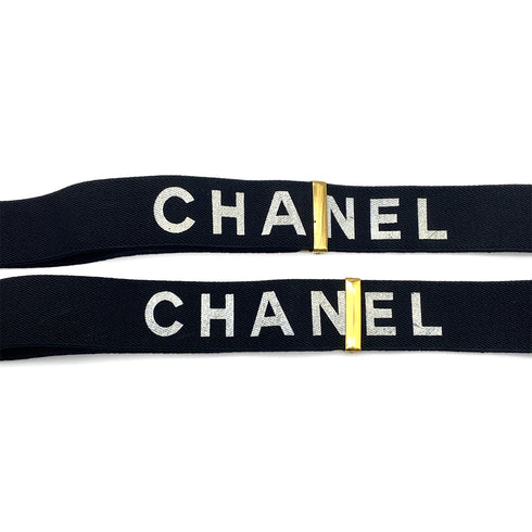 VINTAGE CHANEL SUSPENDER LOGO BLACK WHITE CANVAS LEATHER 90325639