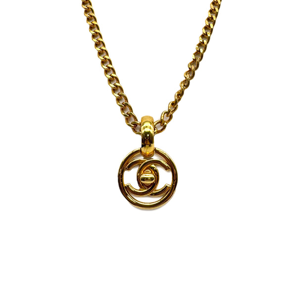 VINTAGE CHANEL TURN LOCK COCOMARK NECKLACE GOLD ACCESSORY 97P 90319146