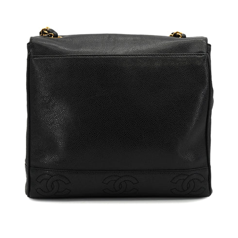 VINTAGE CHANEL TRIPLE COCO CHAIN SHOULDER BAG BLACK CAVIAR SKIN GOLD HARDWARE 90327070