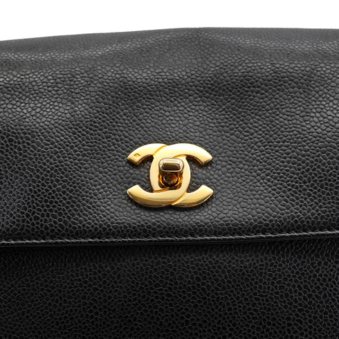 VINTAGE CHANEL TRIPLE COCO CHAIN SHOULDER BAG BLACK CAVIAR SKIN GOLD HARDWARE 90327070