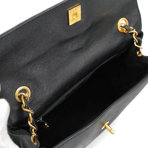 VINTAGE CHANEL TRIPLE COCO CHAIN SHOULDER BAG BLACK CAVIAR SKIN GOLD HARDWARE 90327070