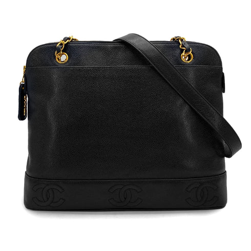 VINTAGE CHANEL TRIPLE COCO CHAIN SHOULDER BAG BLACK CAVIAR SKIN GOLD HARDWARE 90327411